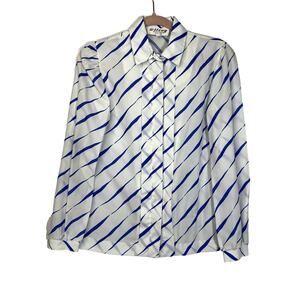 Vintage The Wilroy Traveller White & Blue Stripes Long Sleeve Button Up Blouse 8
